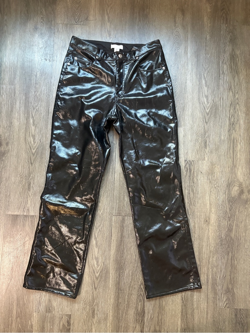 H&M Black Faux Leather Pants Size US 12 | Y2K Alt Party Pants